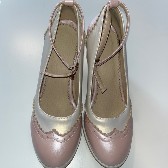 Pink and Ivory Vintage Style Chunky Heels - Never Worn - Size 39 - Picture 5 of 6